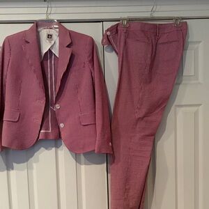 Anne Klein Women’s Red Striped Two-Piece Blazer and Trouser Suit